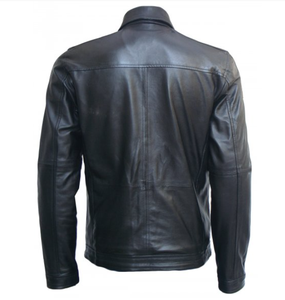 Veste en cuir de moto coupe ajustée pour hommes de haute qualité grande taille avec col montant et fermeture éclair pour manteaux de motard d'hiver - Product Image 6