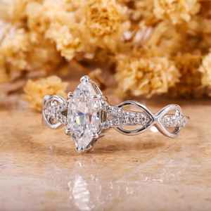 14K Solid Gold White Color VS1 Marquise Cut Lab Grown Diamond <b>Infinity</b> Engagement Ring Wedding Fine Jewelry for Parties Silver - Product Image 4