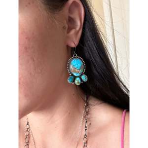 Paul Livingston Natural Birds Eye Kingman Turquoise & Sterling <b>Silver</b> Cluster <b>Necklace</b> <b>Set</b> - Product Image 3