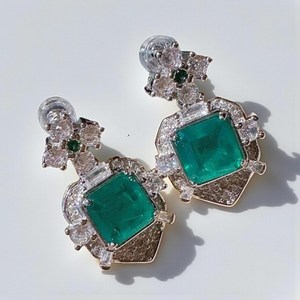 Vintage <b>Emerald</b> <b>Earrings</b> Princess Cut Drop <b>Earrings</b> Elegant Green Gemstone Dangle Jewelry Gift For Her Fine Jewelry - Product Image 3