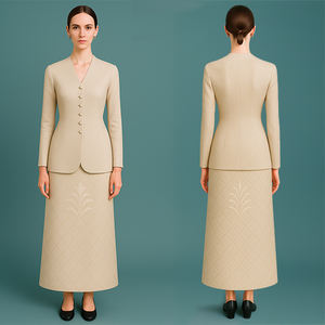 Traditional <b>Modest</b> Muslim Clothing <b>Set</b> Baju Kurung With Embroidery Flowing Polyester Fabrics Plus Size & Anti-Static Features - Product Image 2