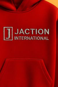 Sudadera con capucha roja unisex Jersey casual con bolsillo delantero - Product Image 3