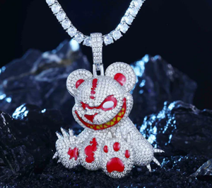 Colgante de Oso Malvado de Dibujos Animados - Plata 925/Chapado en Oro Estilo Hip Hop con Moissanita Corte Princesa y Certificación IGI - Product Image 3