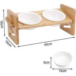 Wholesale Elevated <b>Cat</b> <b>Bowls</b> Double Stainless Steel Dog Feeder Adjustable Bamboo Stand <b>Tilted</b> Raised Pet Dish Factory Price - Product Image 4