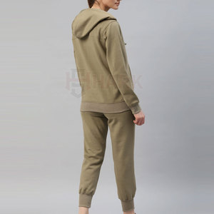 Vente en gros de survêtements d'hiver solides et décontractés en toile 100% coton à séchage rapide pour femmes à manches longues - Product Image 3