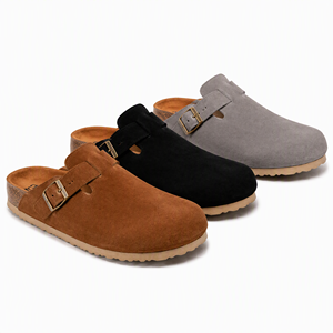 Mules sabots en daim et liège pour femme, à bout fermé, à enfiler, confortables, avec boucle réglable, soutien de la voûte plantaire, logo personnalisé OEM - Product Image 1