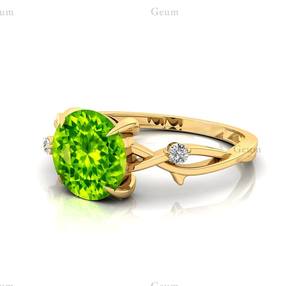 Precioso anillo de piedras preciosas de peridoto verde Natural corte redondo anillo de diamante Natural blanco diseño infinito tres anillos de piedra joyería fina - Product Image 5