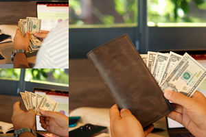 Portefeuille d'affaires en cuir véritable unisexe, mince et durable, couverture de blocage RFID, long support de téléphone avec fil pour tous les jours - Product Image 6