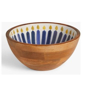 Serveur de table en bois de manguier émaillé avec couverts et vaisselle ronde pour le service des aliments - Product Image 1