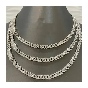 6mm Miami Cuban link chain VVs moissanite diamond stubbed 925 Sterling Silver Gold plated 18"-24" Hip Hop Jewellery