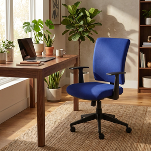 New Orleans Blue PU Leather and Fabric Padded Task Office <b>Chair</b> with Adjustable Height and Headrest for Home Use - Product Image 4