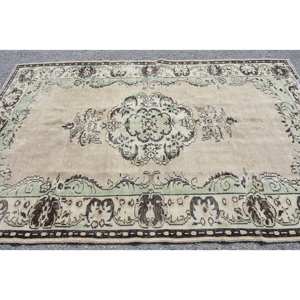 Tapis en Laine Vintage Beige Vert 5.6 X 8.8ft Classique Style Turc Design Patchwork Fait Main pour Chevet Support en Latex - Product Image 5