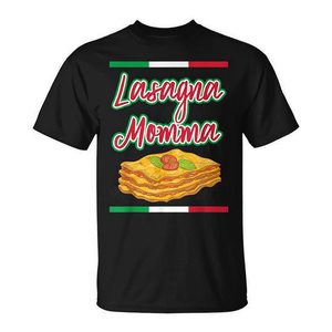 T-shirt Lasagna Momma Italiana per adulti unisex nera con design grafico a tema cibo - Product Image 2
