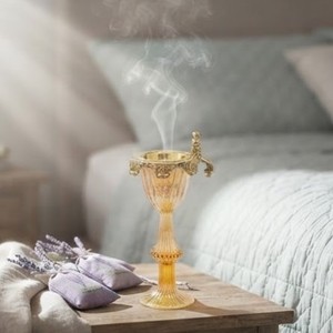 Brûleur d'encens élégant en verre cannelé, style gobelet, porte-encens en verre transparent avec attrape-fumée pour la décoration intérieure - Product Image 1