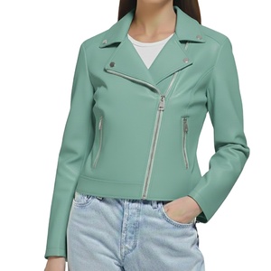 Chaqueta de Cuero Genuino con Cuello Alto, Cierre de Cremallera, Diseño Personalizado, Color Sólido, Teñido Liso, Nuevo Estilo, Chaqueta de Invierno para Mujer - Product Image 4