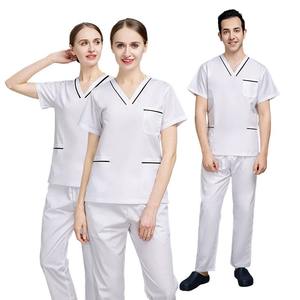 Tenue médicale unisexe à col en V en polyester/coton pour infirmiers et personnel hospitalier - Product Image 3