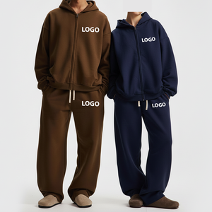 Survêtements en molleton 100% coton pour homme avec logo personnalisé, ensembles de survêtements unisexes pour couple, sweat-shirt à cordon de serrage et pantalon - Product Image 3