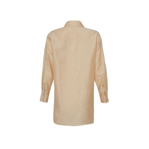 Blusa de Lino Beige de Corte Holgado con Logotipo Bordado y Cuello Alto Asimétrico - Product Image 3