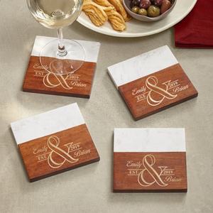 Wholesale Natural Round Square Hexagon White Marble Acacia Wood <b>Coasters</b> for <b>Drinks</b> <b>Coasters</b> - Product Image 4