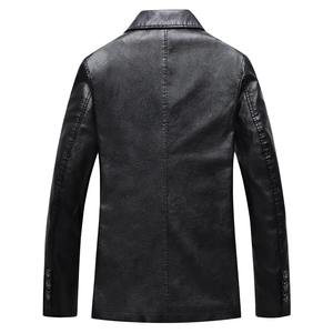 Chaqueta de cuero para hombre Otoño Invierno abrigos de cuero moda masculina cuello levantado Vintage Casual prendas de vestir - Product Image 1