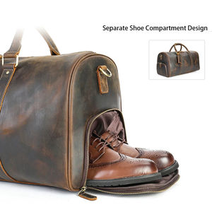 Sac polochon de gymnastique en cuir véritable surdimensionné de haute qualité fourre-tout de voyage pour hommes et femmes fermeture à glissière et caractéristique réutilisable - Product Image 3