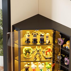 Vitrine d'angle moderne en forme de L avec porte en verre, meuble de salon en bois avec éclairage LED pour l'aménagement de magasin de détail - Product Image 5