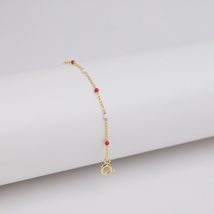 <b>Red</b> and White Enamel Design Gold Plated Turkish Handmade 925 Sterling Silver Trendy Wedding Party Chain <b>Bracelet</b> - Product Image 3
