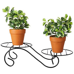 Support de pot de fleur en métal (noir, ensemble de 2, pour 4 jardinières) | Support de pot en métal pour plusieurs plantes | Intérieur/extérieur | - Product Image 2