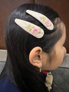 กิ๊บติดผมปักลายดอกไม้สีชมพูและสีเขียวน่ารักสไตล์หวานสุดๆของขวัญคริสต์มาสขายดี - Product Image 5