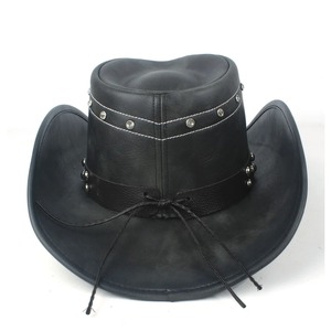 Sombrero de vaquero occidental para Hombre de cuero de alta calidad 100%, tamaño 58-59CM 36H, Sombrero de Jazz para Hombre, gorras informales para caballero y papá - Product Image 4