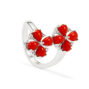 Anillo de Plata de Ley Chapado en Oro de 18K con Coral Rojo y Circonita Blanca de 3 Quilates, Joyería Vintage de Moda - Product Image 1