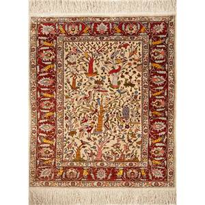 Tapis en soie noué à la main Gulmarg Ivory, tapis rectangulaire moderne à motifs floraux, viscose, polyester, nylon, tufté, imprimé, décoration intérieure - Product Image 1