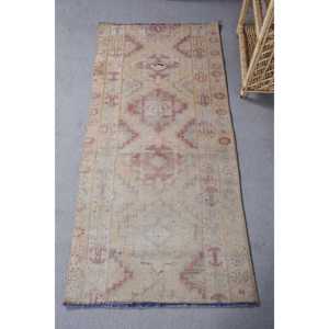Alfombra de lana Vintage diseño de retazos beige rojo área grande 9x12 patrón abstracto rectangular para entrada o pasillo respaldo de látex - Product Image 1