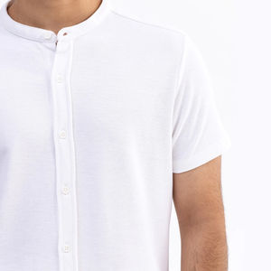 Chemise d'été décontractée personnalisable pour homme en popeline 100 % coton bleu, respirante, anti-rétrécissement, infroissable, écologique, séchage rapide, boutonnée - Product Image 3