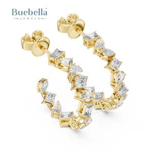 Pendiente de Plata de Ley 925 personalizado para mujer, medio Bali con pera y Diamante Esmeralda para regalo - Product Image 6