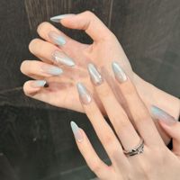 Ellipse du milieu Foggy Blue Gradient Acrylique Crystal Design Ongles Pré-conçus Soft Elegance Twilight