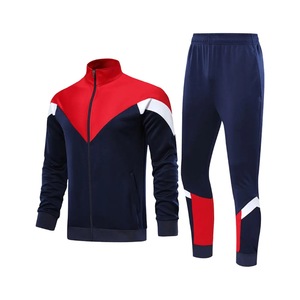 Tracksuit Men 300 Grams 100% Polyester Midweight Stand Collar Full Zip Chevron Blue Black <b>White</b> Training <b>Set</b> - Product Image 1