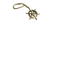 Vintage Brass Ship Wheel Locking Key Keychain Nautical Decor Gold - Product Image 1