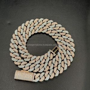 Rappers โซ่สองโทนสีคิวบา Link Chain iced Silver Moissanite เพชร hip hop ทองงานหมั้นเครื่องประดับผู้ชายสร้อยคอ22mm - Product Image 1