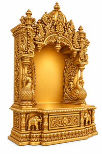 Big Size Peacock Carved Pillars Wooden Mandir For <b>Home</b> Traditional Mayur Style Hand Carved Gold Polish Teak Wood <b>Temple</b> USA - Product Image 3