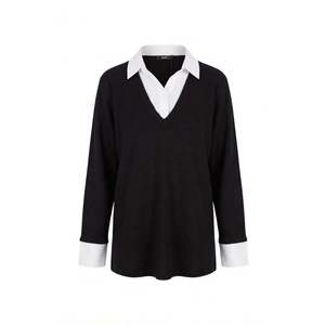 Chemise à col garni grande taille, blanche, noire - Product Image 2