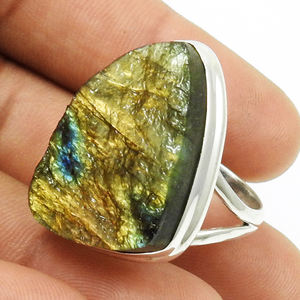 Joyería de piedras preciosas hechas a mano Vintage Natural de Plata de Ley 925 con anillo de piedras preciosas en bruto de labradorita antigua especial - Product Image 4