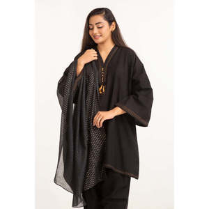 <b>Black</b> Foil Paper <b>Shawl</b>-23-04 B Elegant Long Ethnic Chiffon and Lace Floral Tassel Printing for All Seasons Made of Polyester - Product Image 6