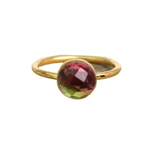 Solid 925 <b>Sterling</b> <b>Silver</b> Gold Plated Bi Tourmaline Faceted Bezel Setting <b>Stacking</b> <b>Ring</b> Women's Vintage Handmade Wedding Party - Product Image 1