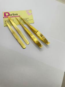 Pince à épiler à sourcils de qualité supérieure en acier inoxydable plaqué or pointes pointues inclinées pince à épiler avec ciseaux à ressort pour cils/sourcils - Product Image 6