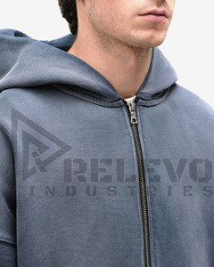 Sweat à capuche de haute qualité 500 g/m² délavé à l'acide pour homme, avec logo personnalisé, 100 % coton, lourd, zippé, design uni délavé au soleil, pour l'hiver, lot de 2 pièces - Product Image 4