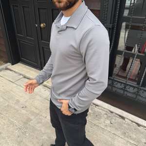 T-Shirt tendance pour homme en toile vierge à manches longues et fermeture éclair quart de zip couleur unie Slim Fit décontracté haut tendance Streetwear automne printemps - Product Image 2