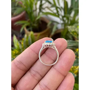 925 Silver Geometric Statement <b>Ring</b> with Blue Topaz & Peridot Oval Cut Garnet & <b>Opal</b> Rhodium Plated Fine Jewelry for Engagement - Product Image 4