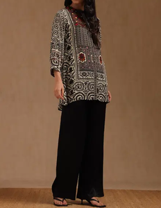 Ropa de mujer india y pakistaní de alta demanda vestido rojo étnico con estampado negro Kurti Casual traje de moda holgado - Product Image 4