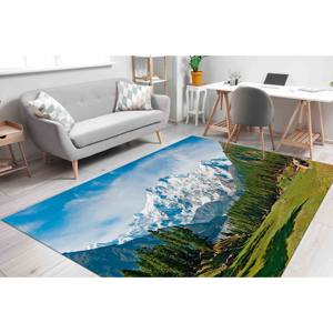 Tapis Paysager Nanga Parbat : Tapis imprimé avec vue sur les montagnes et les prairies féériques, tapis fin non tissé - Product Image 3